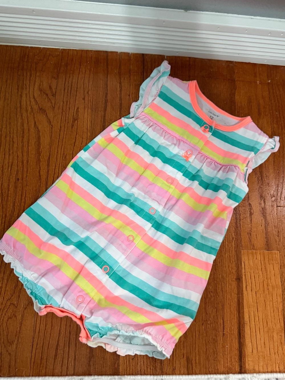 Carter’s Neon Stripes Cupcake Bubble Romper 12 Months Girls Summer Outfit
